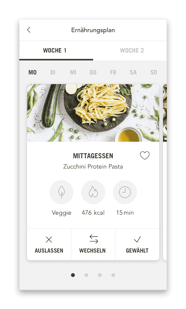 Sports Essentials Ernährungsplan Plan mit Mahlzeiten (Smartphone Ansicht Beispiel Tag)