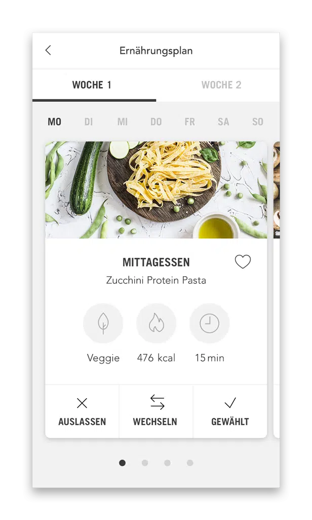 Sports Essentials Ernährungsplan Plan mit Mahlzeiten (Smartphone Ansicht Beispiel Tag)